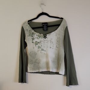 No Boundaries Olive and Cream Floral Blouse